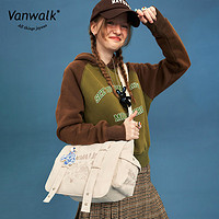 VANWALK 星球兔 美式复古少女斜挎包ins大容量通勤邮差包百搭 香草白