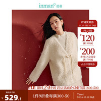 茵曼（INMAN）新中式流苏盘扣雪尼尔绒外套2024冬女装厚实V领宽松上衣 云朵白 S