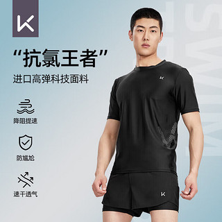 Keep 泳裤男士双层防尴尬泳衣套装水陆两用短袖两件套 黑色 XXL