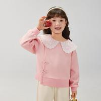 【新中式】24秋装女童卫衣绒衫中大童刺绣翻领套头卫衣运动服
