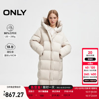 ONLY2024冬季90白鸭绒保暖纯色连帽长款羽绒服女|124412001 C00 浮岩灰色 155/76A/XS