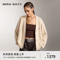 MISS SIXTY羊毛针织衫外套女刺绣宽松短款上衣简约慵懒毛衣开衫 黑色 S