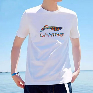 LI-NING 李宁 夏季男子运动休闲T恤圆领上衣宽松舒适棉t恤