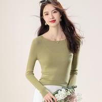 古今 GUJIN100%绵羊毛~秋款纯色纯羊毛修身针织衫女一字领打底羊毛衫