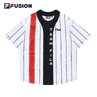 FILA 斐乐 FUSION斐乐潮牌男子针织短袖衬衫2022夏季条纹运动T