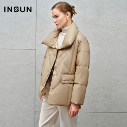 INSUN 恩裳 「」INSUN恩裳专选冬季不规则菱格绗缝绵羊皮羽绒服