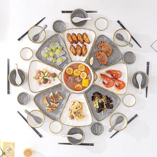 英格丽（INGRI）轻奢陶瓷拼盘餐具组合套装家用团圆家庭聚餐菜盘子碗碟 双拼汤锅41件套