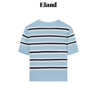 ELAND衣恋短袖针织衫女含绵羊毛圆领条纹T恤舒适显瘦2024夏季 浅蓝色(51)L/Blue M/165