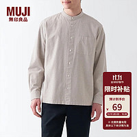 MUJI 無印良品 无印良品（MUJI） 男式 棉水洗牛津 立领 长袖衬衫 休闲百搭衬衫 ACA41C3S 米色格纹 XL