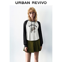 URBAN REVIVO UR2024秋季新款女装时尚休闲撞色印花连帽长袖T恤UYY440047