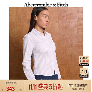 ABERCROMBIE & FITCH女装 24秋季新款通勤收腰修身条纹长袖府绸衬衫KI140-4584