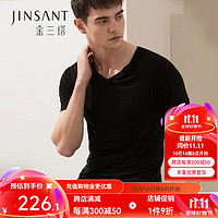 JINSANTA 金三塔 真丝家居上衣男绢丝短袖V领T恤家居睡衣上衣 黑色7100 XL