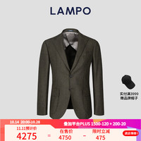 蓝豹（LAMPO）【24AW】秋冬羊毛花呢西服外套千鸟格复古猎装款男士高端西服 绿色格纹 46
