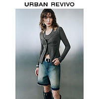 URBAN REVIVO UR2024秋季新款女装慵懒风假两件挂脖长袖罩衫衬衫UWJ240039