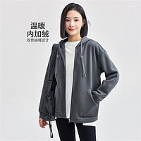 GIORDANO 佐丹奴 女抓绒衣 24冬加绒拉链夹克双色抽绳连帽卫衣外套女05374873