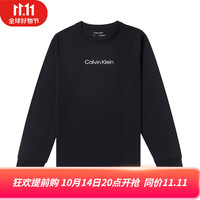 Calvin Klein卡尔文·克莱恩CK男装 男子长袖上衣休闲透气圆领纯棉打底长袖T恤 黑色 S (135-145斤)