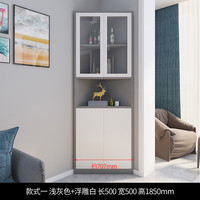 百意空间 角柜转角柜置物架三角边柜现代简约墙酒柜拐角收纳餐边客厅角落柜 A04浅灰色+浮雕白500长1850高