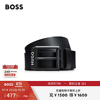 HUGO BOSS HUGO 男士哑光黑色装饰搭扣皮革腰带