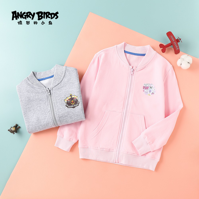ANGRY BIRDS 愤怒的小鸟 春秋款外套中大童卡通休闲运动服纯色男女童卫衣外套