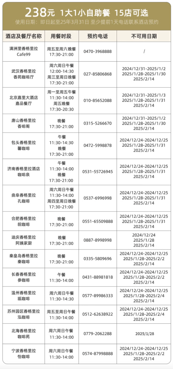 “最好吃”的酒店集团回归!大部分周末通用!香格里拉酒店43店双人自助餐通兑