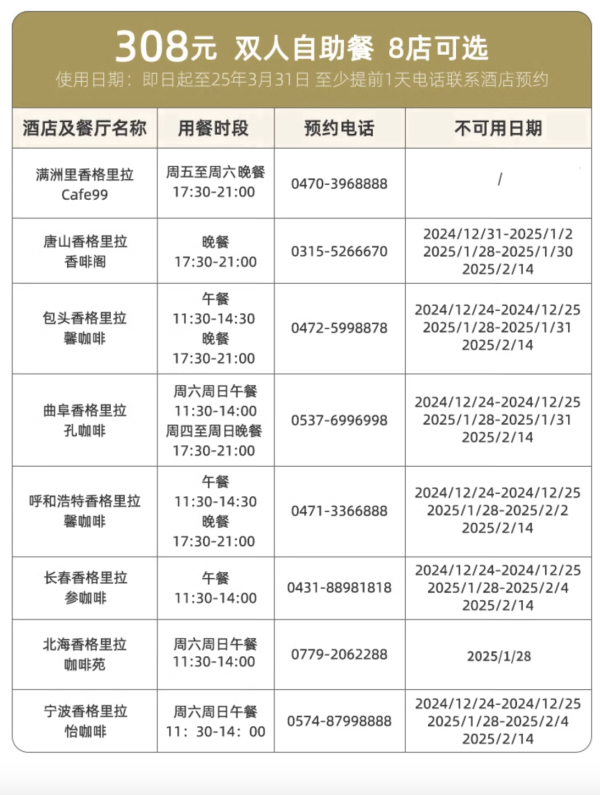 “最好吃”的酒店集团回归!大部分周末通用!香格里拉酒店43店双人自助餐通兑
