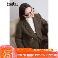 百图betu女装2024冬季毛呢外套时髦有型羊毛西装大衣女2410T24 咖啡色 M