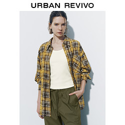 URBAN REVIVO UR2024冬季新款女装复古港风格纹流苏贴袋开襟衬衫UYL240009