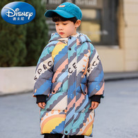 迪士尼(Disney)童装儿童羽绒服男童冬季外套中长款加厚面包服抗寒白鸭绒女孩衣服 蓝条 130码120-130cm7-8岁cm