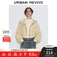 URBAN REVIVO UR2024秋冬新款女装潮酷运动风宽松抽绳连帽外套UYV140033 卡其绿 S