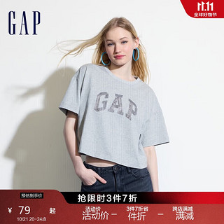 Gap 盖璞 女装精梳棉牛仔logo短款短袖T恤 496354