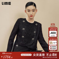 LIME FLARE莱茵时尚短截上衣半裙套装24秋冬斜门襟双排扣外套 夜幕黑色上衣 S