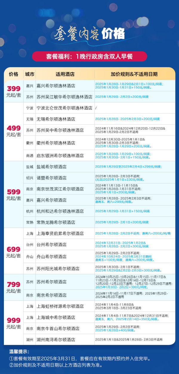 低至379元/晚还有行政礼遇!一堆不加价!希尔顿江浙沪20+酒店1晚行政房通兑(含双早+行政礼遇等)