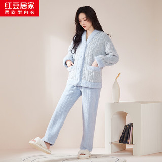 红豆居家法兰绒睡衣女冬季撞色提花加厚女士家居服 泡泡蓝 165/88A 
