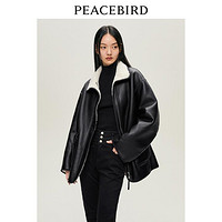 PEACEBIRD 太平鸟 女士PU皮机车服外套 羊羔毛加绒