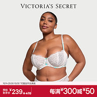 VICTORIA'S SECRET 1/2杯花漾蕾丝梦幻无衬文胸胸罩女士内衣 64XC白色蓝花卉刺绣 11238742 38B 38/85B