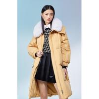 冬装 可拆狐狸毛领保暖大衣长款羽绒服女
