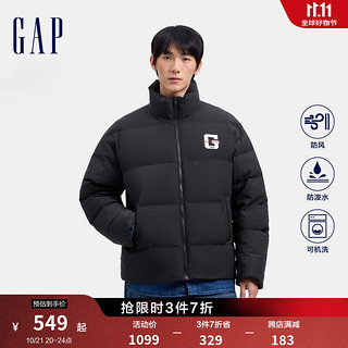 Gap男女装2024秋冬防风防泼水刺绣logo立领羽绒服外套677674 黑色 165/88A(S) 亚洲尺码