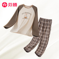 芬腾睡衣男【范丞丞同款】2024年秋冬圆领100%纯棉家居服小卡礼盒装 咖灰-女款 XXL
