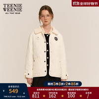 Teenie Weenie小熊2024年冬季拼接毛绒翻领棉服简约外套上衣女 象牙白 175/XL