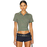 Jaded London Striped Short Sleeve Polo Shirt 绿色 y2k辣妹风R