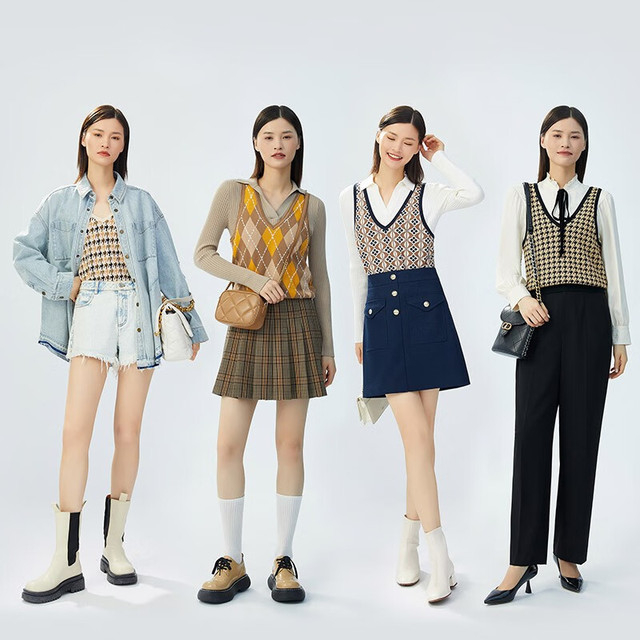 GIRDEAR 哥弟 女士马甲 A300360 绿卡格 S