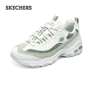 斯凯奇（Skechers）女鞋秋季奶茶熊厚底增高老爹鞋百搭舒适潮流休闲运动鞋896276 粉红/绿色/WMNT 38