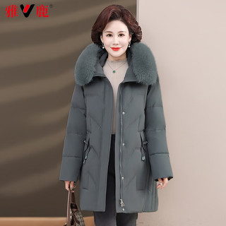 雅鹿羽绒服女2024冬季装外套中老年人加厚中长款洋气防寒外套 豆绿色 165