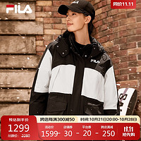 FILA 斐乐 官方女士羽绒服2024冬季时尚拼色休闲宽松连帽外套