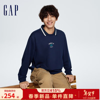 Gap男女装春季2024LOGO双领宽松廓形运动卫衣885521休闲上衣 海军蓝 175/96A(L)亚洲尺码