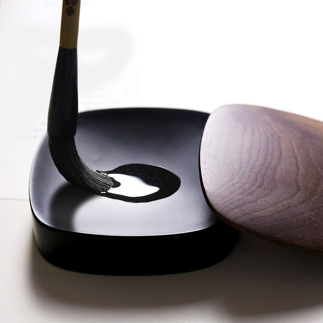 赋比兴 砚台 非遗歙砚技艺传承人方学斌制《素心墨海》4寸文房四宝 小楷胡桃木盖砚台 天然原石高档老坑 素心墨海