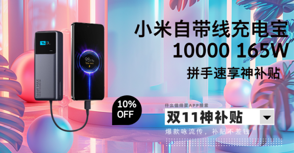 Xiaomi 小米 自带线充电宝10000 165W