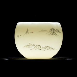 金镶玉吕承明老师手绘 羊脂玉瓷主人杯 单杯品茗杯国风手绘喝茶茶具礼盒 吕承明羊脂玉瓷归鹤主人杯