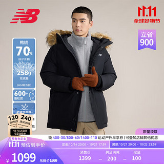 new balance BALANCE NB24羽绒服男女同款秋冬鸭绒连帽毛领中长款外套 BK AMJ43358 L