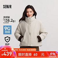 Semir 森马 羽绒服女三防宽松拼接立领2024冬质感外套复古 贝壳卡50233(白鸭绒） 150/76A/XS